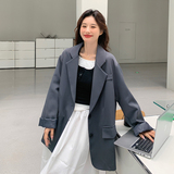 炸街长款百搭休闲常规口袋街头风小个子长袖西装纽扣春秋气质网红，女装西装，2C282