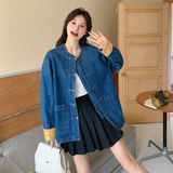 现货新中式盘扣牛仔拼接上衣2C282-810P145K198，女装短外套，2C282