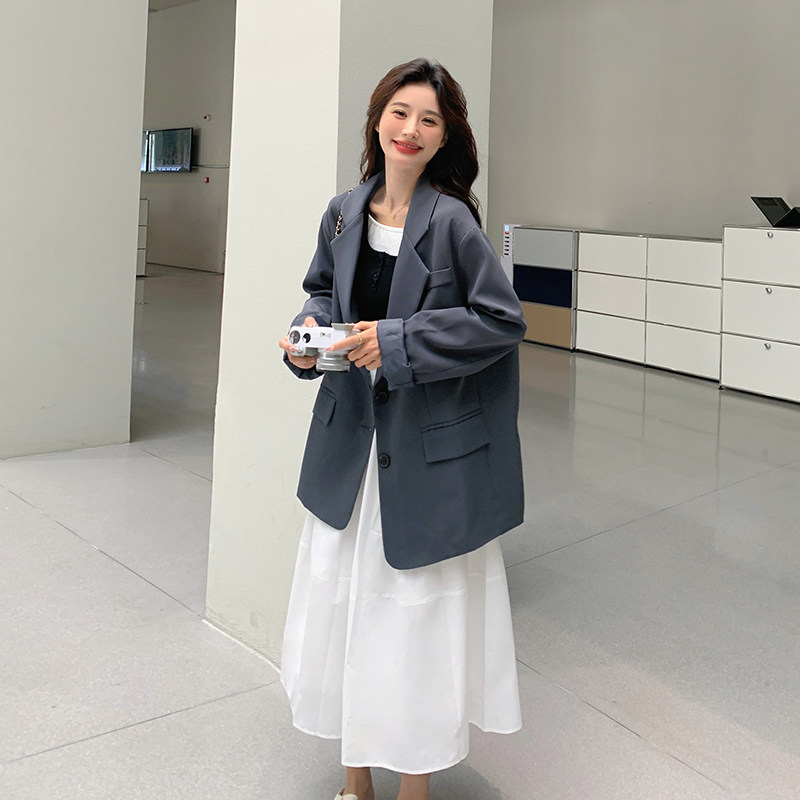 炸街长款百搭休闲常规口袋街头风小个子长袖西装纽扣春秋气质网红,女装西装,2C282