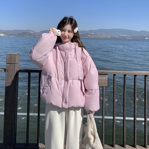 温柔风紫色短款羽绒服女冬季新款小个子白鸭绒学院风面包服甜美图片