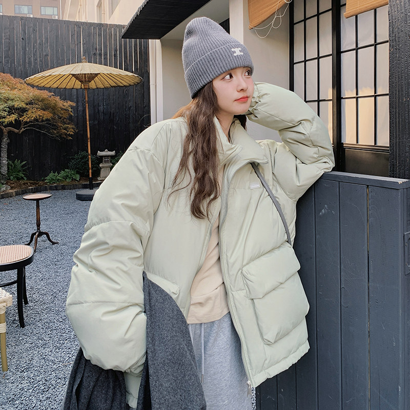 立领面包服羽绒服女冬新款学院风洋气宽松加厚减龄白鸭绒短款外套,女装棉衣/棉服,2C282