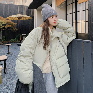 立领面包服羽绒服女冬新款学院风洋气宽松加厚减龄白鸭绒短款外套图片