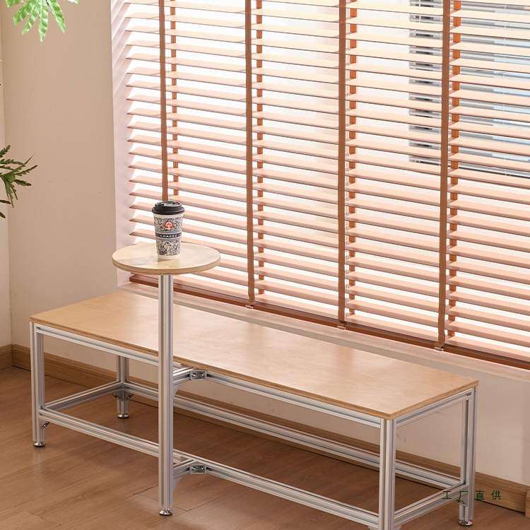 铝型材咖啡厅长凳奶茶店桌椅一体组合休息换鞋凳桦木板甜品店长椅,商业/办公家具,商用休闲凳,淘宝优惠券,粉丝福利购,淘宝优惠卷