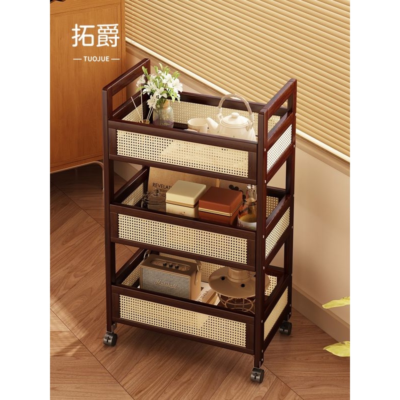 中古风小推车置物架家用可移动沙发边几小户型落地式多层储物架子