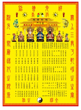 新款黄色油画布挂轴上方仙全图三尺三堂单大堂仙单三光普照堂单