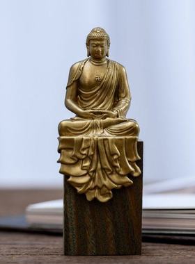 简修行西方三圣佛像本命阿弥陀佛纯居坐像佛像装饰品佛家黄铜随身