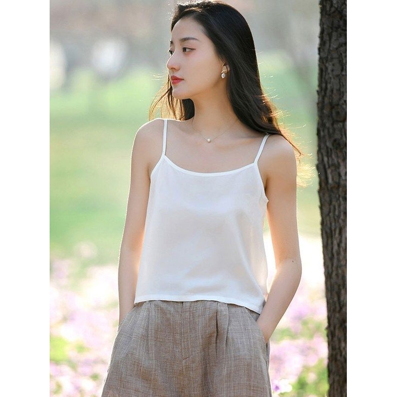 人棉小背心女夏季内搭吊带性感外穿短款上衣配衬衫宽松打底衫白色