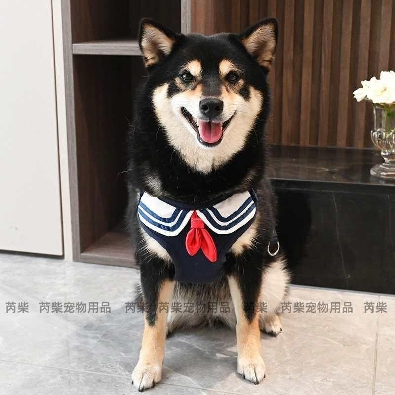 柴犬胸背牵引绳宠物狗狗柯基泰迪法斗学院风领巾胸背带遛狗绳