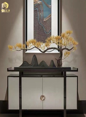 中式铁艺仿真迎客松现代金属摆件玄关装饰客厅售楼处落地创意摆设