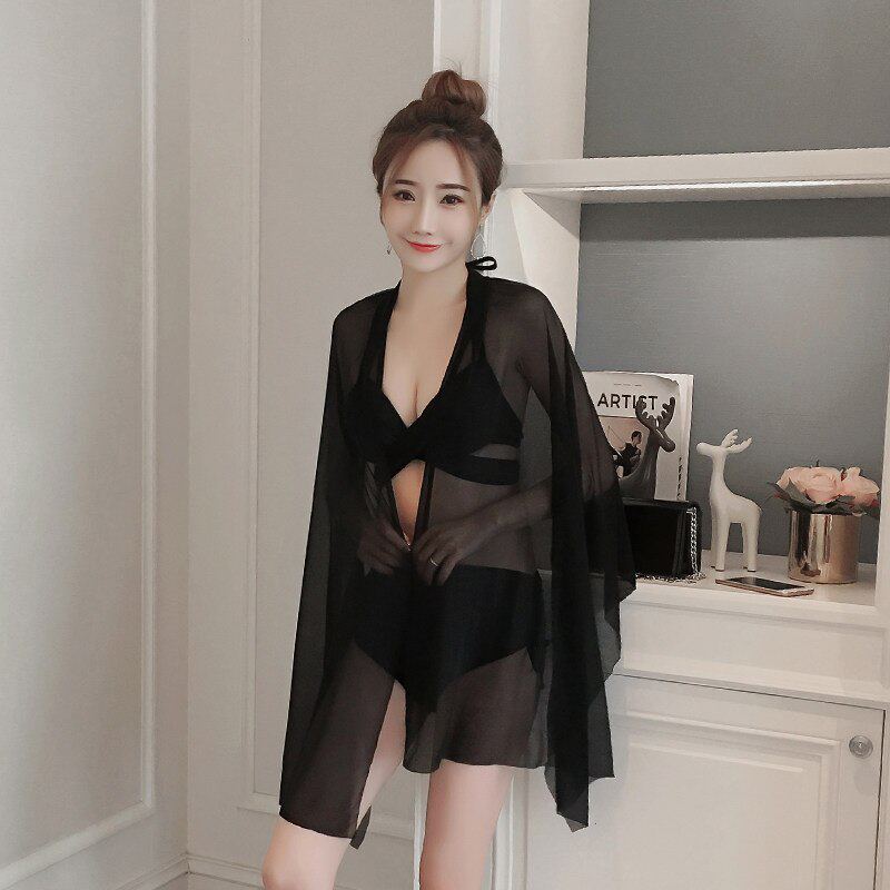 泳衣女高级感2025新款比基尼三件套小胸聚拢性感遮肚显瘦温泉泳装