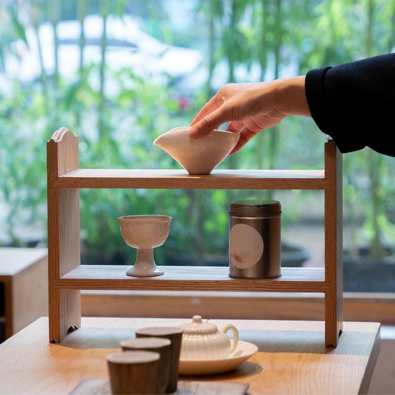 木墨生活 茶空间小杯架 原木红橡木樱桃木黑胡桃简约茶室客厅架子