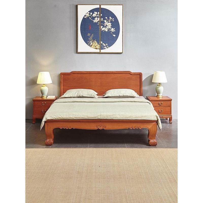 红木床明式极简约香花梨木四脚床鲁班尺1.5米中式双人大床实木床