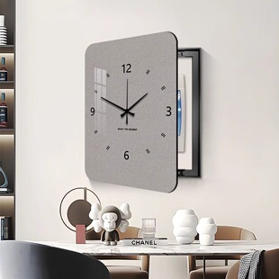 现代简约电表箱装饰画带钟表竖版2025新款免打孔餐厅挂钟遮挡挂画