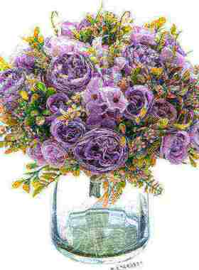 新品 百花邦货源洋牡丹仿真花束客厅摆件紫色人造花假花婚庆