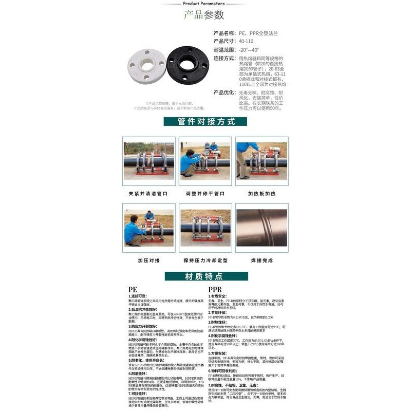 PPR PE法兰盘全塑法兰法兰套法兰片PE塑料法兰水管管材管件配件