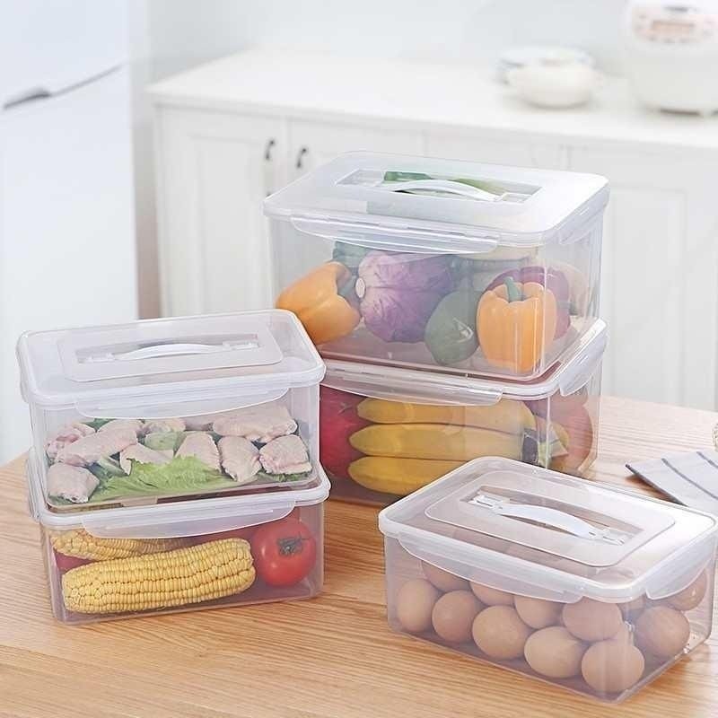 日式厨房手提塑料保鲜盒套装冰箱密封箱长方形食品级微波炉收纳盒,收纳整理,食物收纳盒,淘宝优惠券,粉丝福利购,淘宝优惠卷