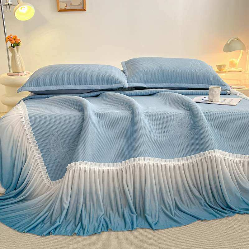 a类冰豆豆凉席床裙款三件套夏季冰丝席可机洗空调软席子防滑蓝色,床上用品,冰丝席,淘宝优惠券,粉丝福利购,淘宝优惠卷