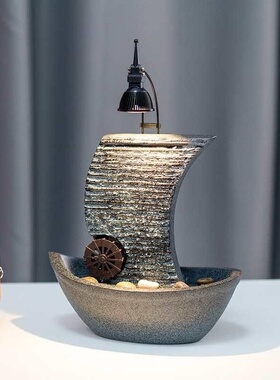 一帆风顺风水轮装饰帆船喷泉摆件公司创意流水循环水开业现代招财