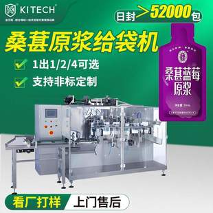 桑葚原浆给袋包装机 新疆桑葚果蔬汁给袋机 一出二液体水平给袋机