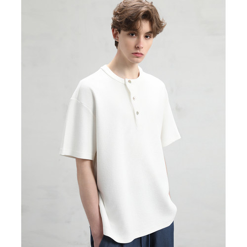 CAKUNTA复古松弛感亨利领短袖