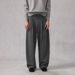 垂感拖地baggy慵懒西裤 侧缝打褶 羊毛混纺阔腿弯刀西裤 CAKUNTA