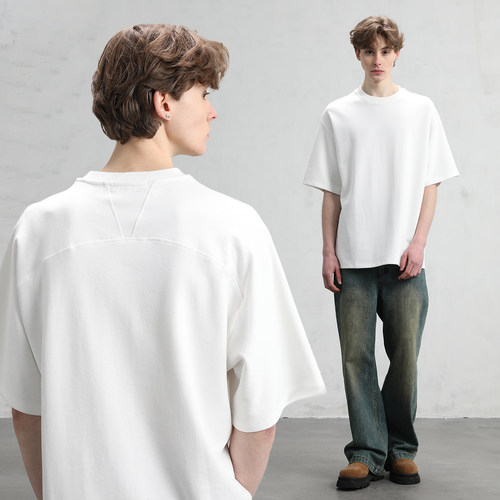 CAKUNTA后背拼缝落肩短袖T恤