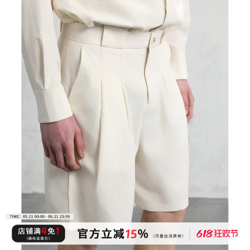 CAKUNTA老钱质感双褶皱休闲短裤