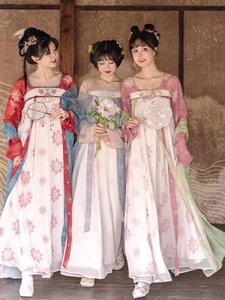 原创汉服女【异色天水碧】唐制坦领上衣一片式齐胸破裙薄款春夏季