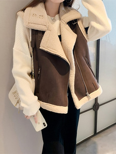 外套搭配欧货洋气宽松爆款 仿羊羔毛绒马甲女新款 2023秋冬季