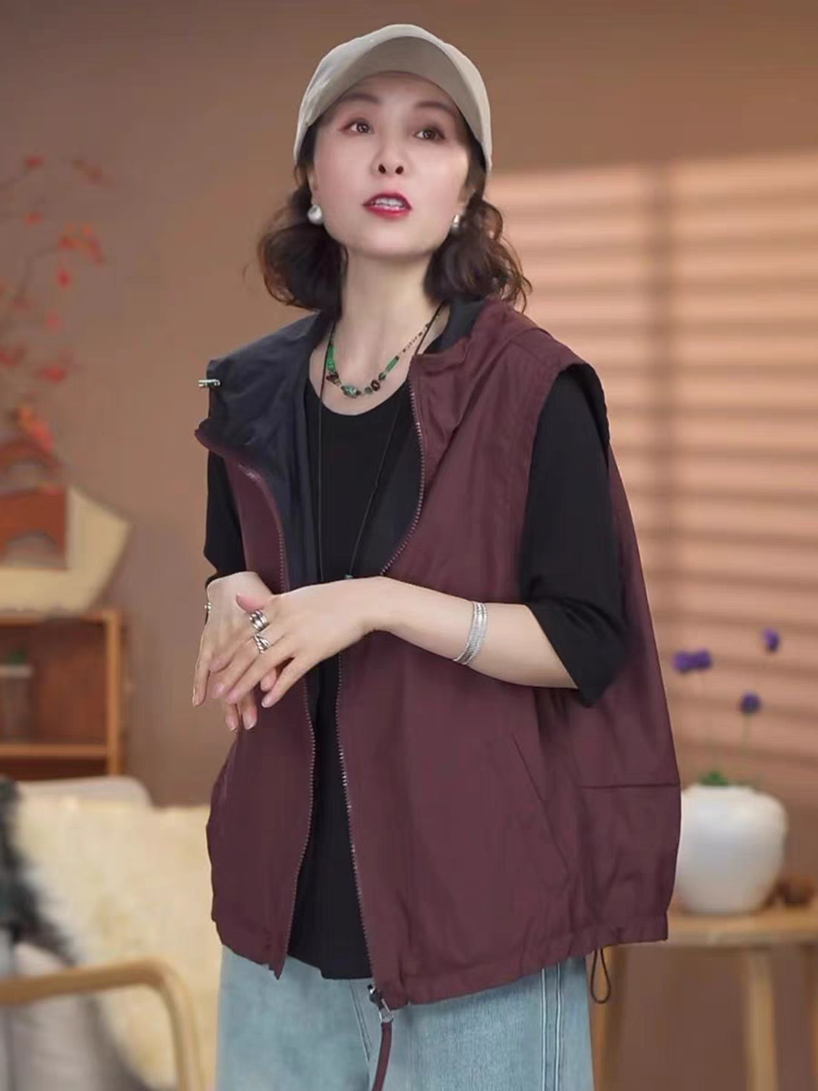 两面穿连帽马甲女2025年春秋新款时尚休闲宽松百搭无袖坎肩外套潮