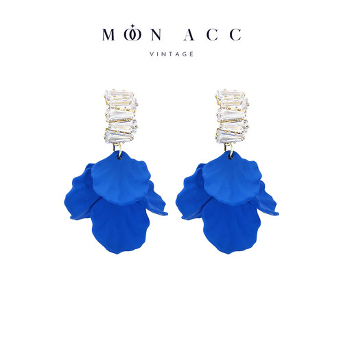 克莱因蓝色贝壳花瓣锆石耳环