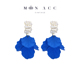 克莱因蓝色贝壳花瓣锆石耳环 MOON ACC 复古夸张超显白无耳洞耳夹