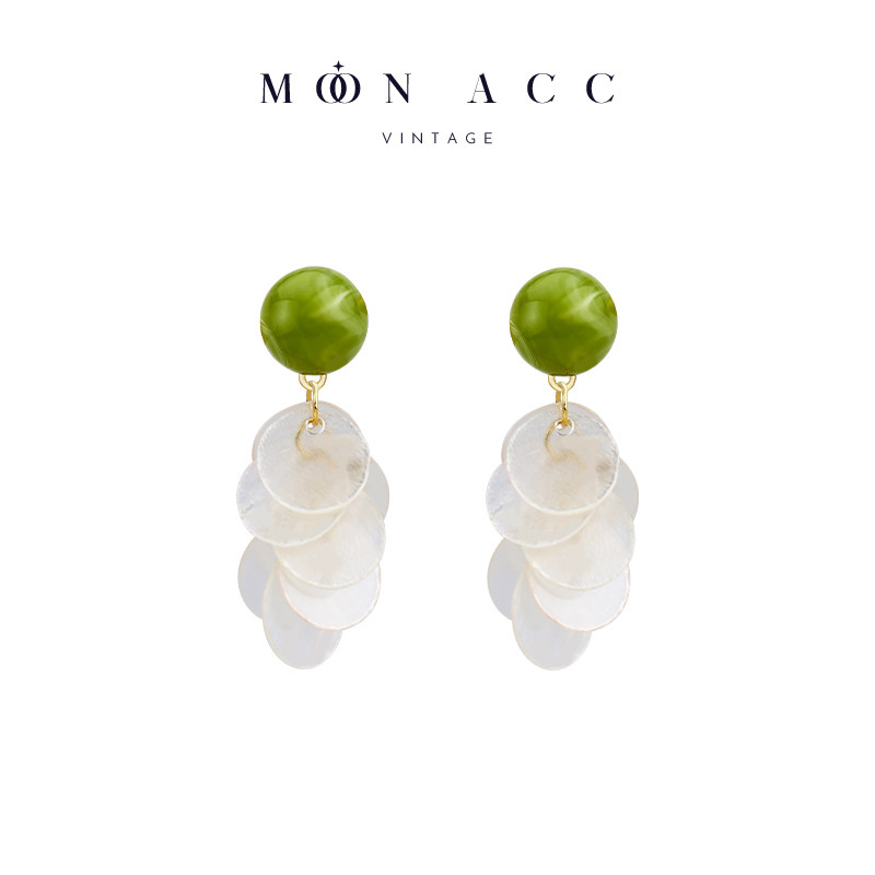 MOON ACC/牛油果绿贝壳手作圆形长款流苏耳环夏日海边度假风耳饰,饰品/流行首饰/时尚饰品新,耳环,淘宝优惠券,粉丝福利购,淘宝优惠卷