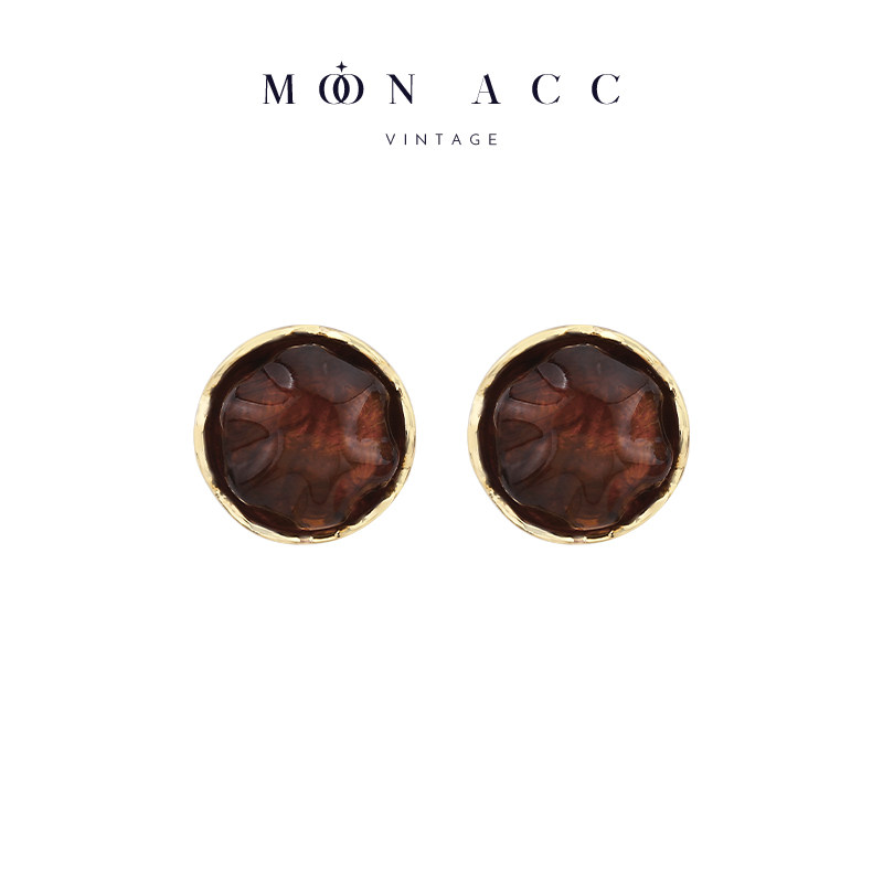MOON ACC/琥珀色圆形耳钉冬天配大衣耳环小众高级感轻奢气质耳夹