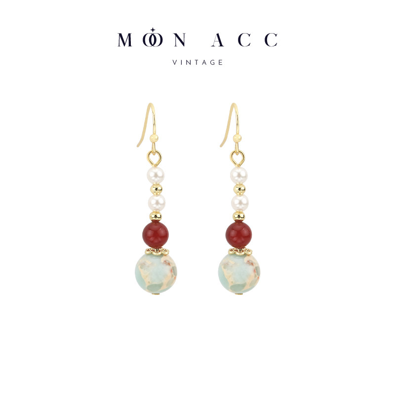 MOON ACC/手作国风寿山石玛瑙串珠耳环小众设计感优雅文艺风耳饰