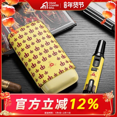茄龙烟具套装两件套三支装雪茄套防风打火机便携旅行礼盒CT-24IP