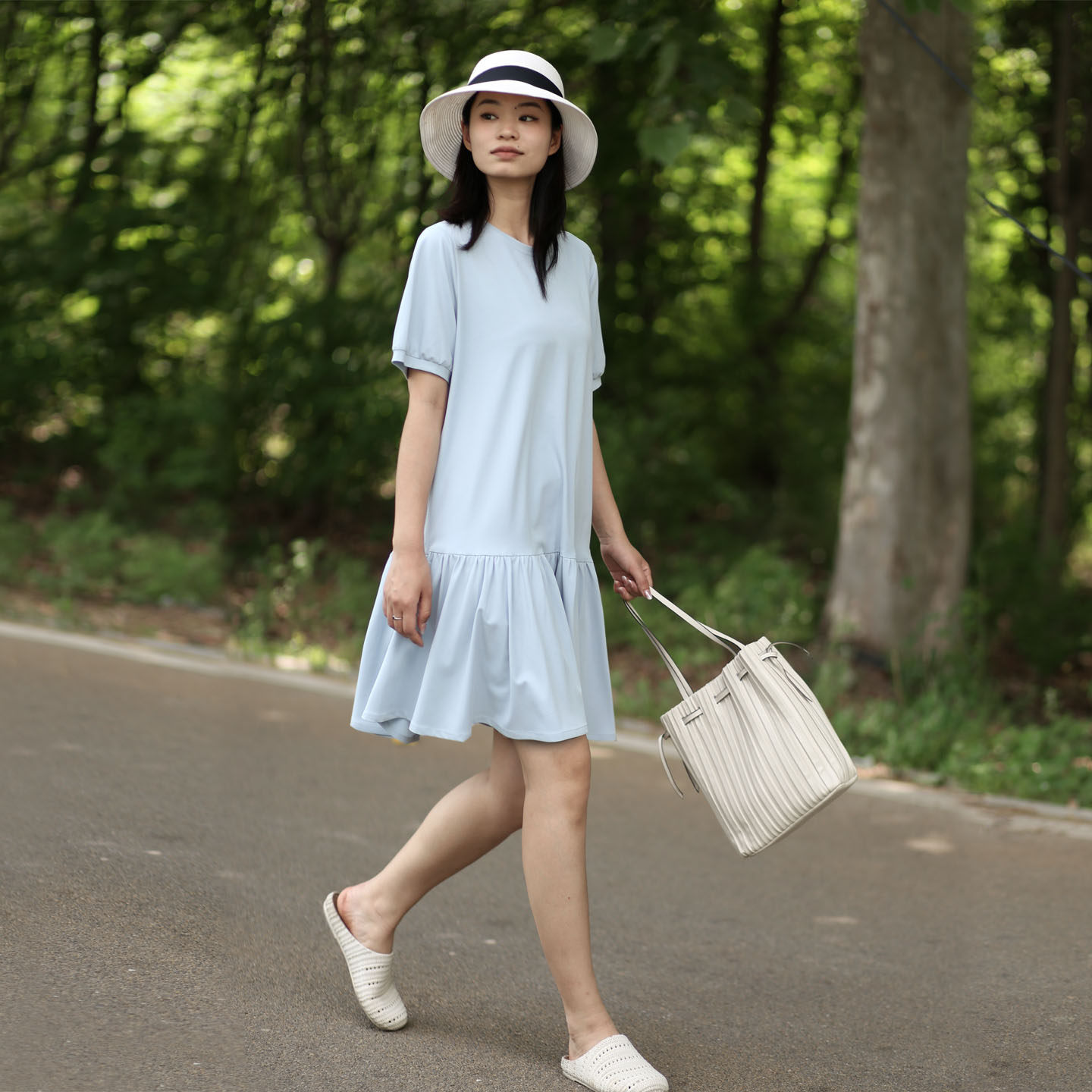 2026新款夏季连衣裙显瘦遮肚微胖 中长款鱼尾针织连衣裙简单大方