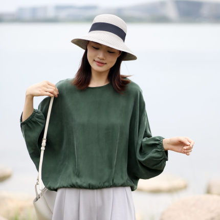 夏装新款宽松慵懒风铜氨丝上衣女夏款高级感气质女士小衫蝙蝠衫