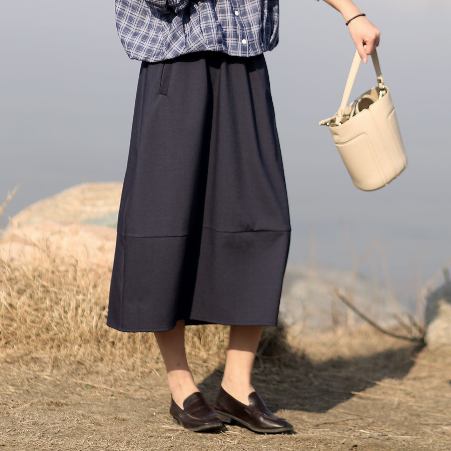 女士a字花苞半身裙女2026新款 松紧腰显瘦针织中长款半身裙春夏