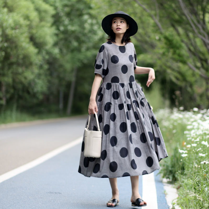 新款夏季宽松圆点连衣裙 纯棉波点微胖显瘦遮肉连衣裙原创女装,女装/女士精品,连衣裙,淘宝优惠券,粉丝福利购,淘宝优惠卷