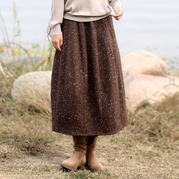 冬季 花苞裙 微胖显瘦冬裙棕色羊毛半身裙长款 半身裙女2025新款