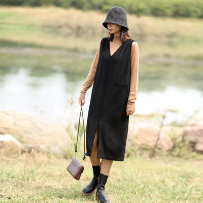 简约优雅显瘦V领羊毛毛呢背心裙