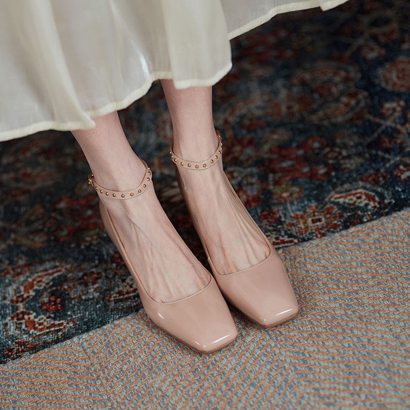 IOUYOH IS BEAUTIFUL  NUDE SQUARE TOE SINGLE SHOES WOMENS SPRING 2023 NEW FAIRY STYLE FRENCH MARY JANE HIGH HEELS