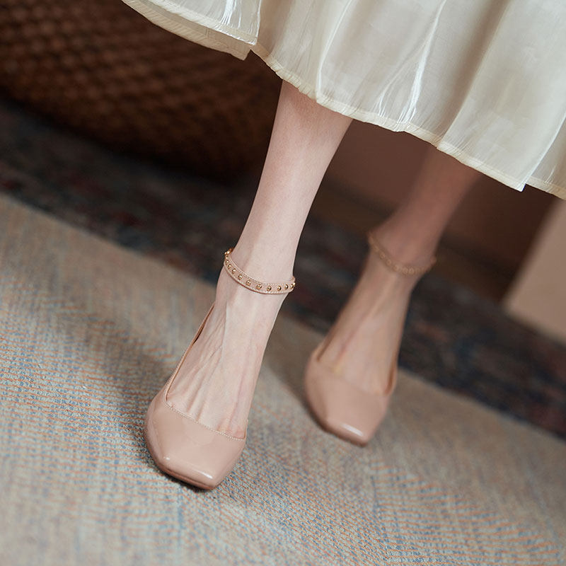 IOUYOH IS BEAUTIFUL  NUDE SQUARE TOE SINGLE SHOES WOMENS SPRING 2023 NEW FAIRY STYLE FRENCH MARY JANE HIGH HEELS