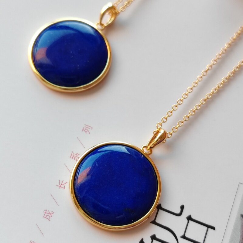 原创设计小众天然青金石无事牌吊坠项链复古耳钉戒指手工首饰套装