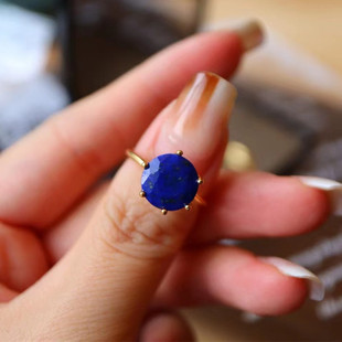 原创小众设计感纯银镀金天然青金石简约戒指显白克莱因蓝尾戒指环