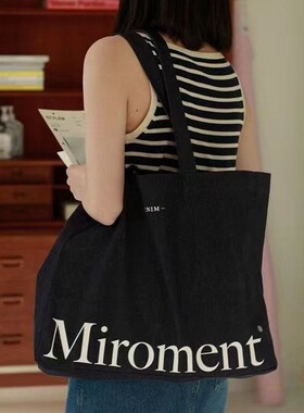 miroment帆布包小众单肩牛仔帆布袋百搭字母大容量学生装书夏天女