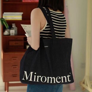 miroment帆布包小众单肩牛仔帆布袋百搭字母大容量学生装书夏天女