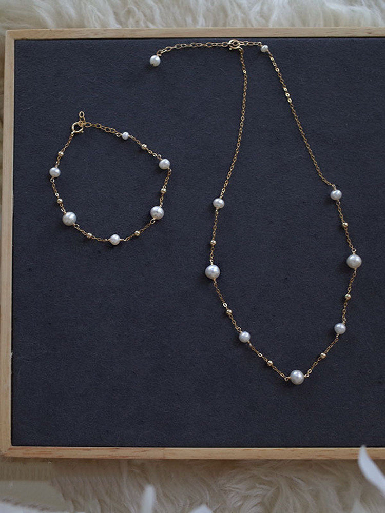 의 숨결을 담은 일본과 한국의 4K 금으로 채워진 진주 목걸이 가벼운 럭셔리 틈새 심플한 인터넷 연예인 틈새 디자인 목걸이