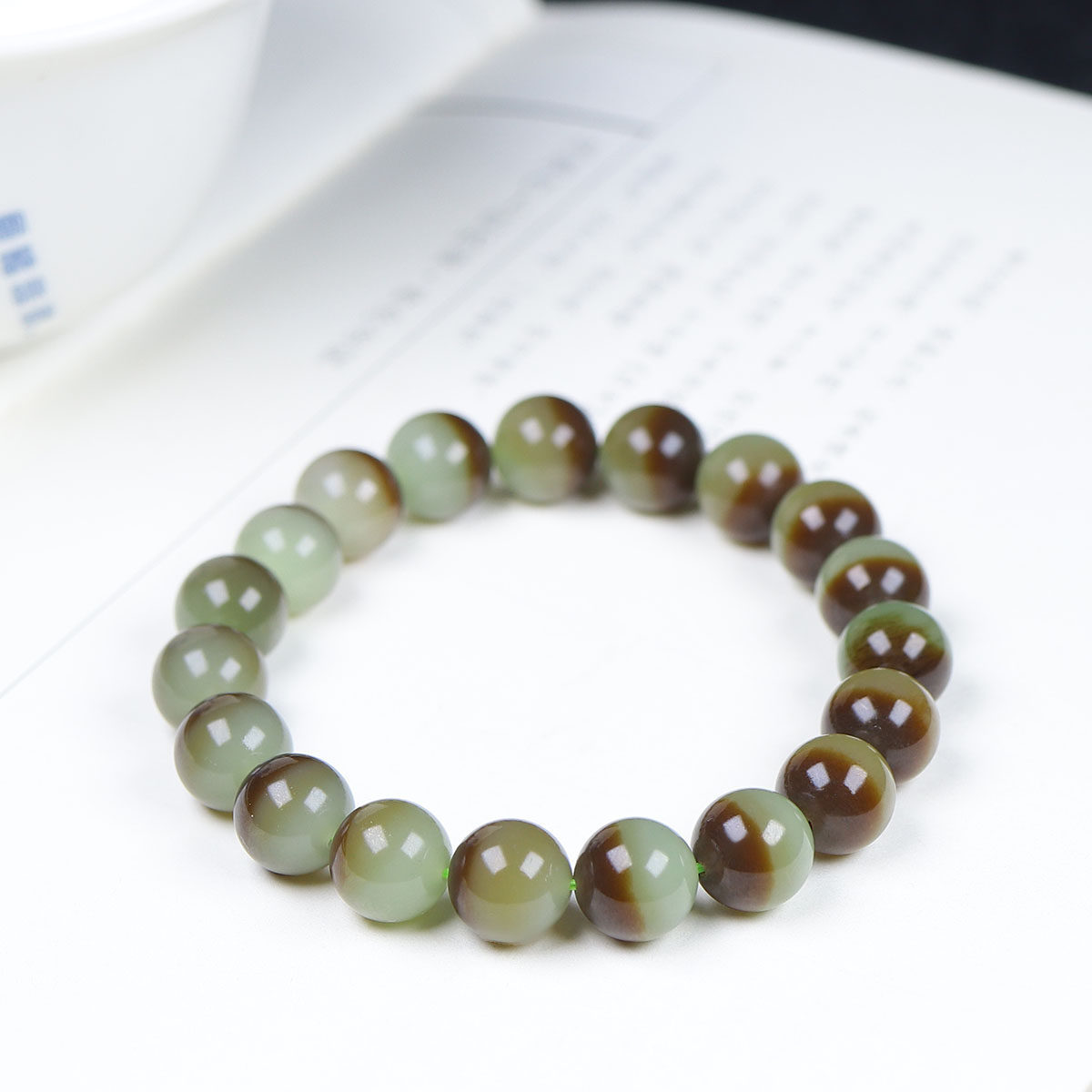 （古晨珠宝）新疆和田玉且末糖白玉圆珠手串手链28g10mm